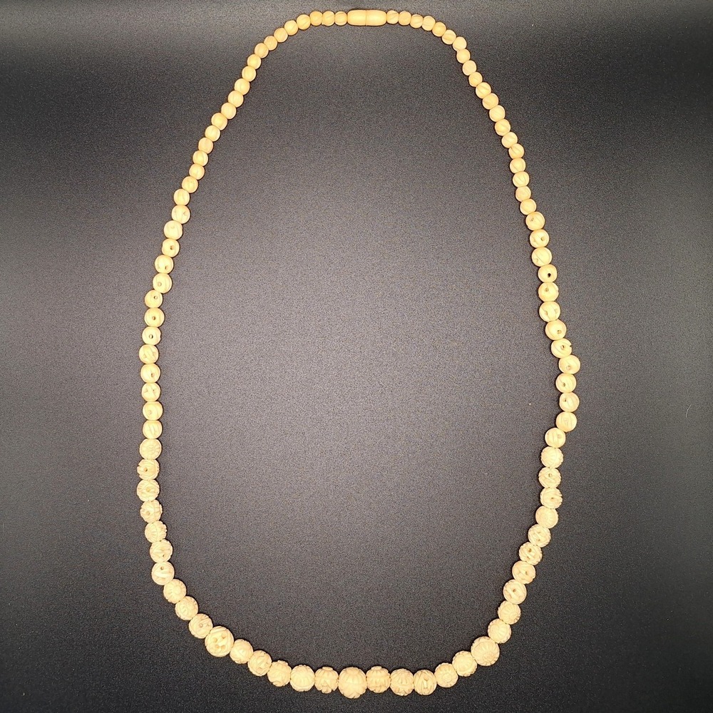 Vintage Carved Rose Flower Bead Ivory Celluloid Graduated Flapper Deco Necklace - Picture 4 of 7